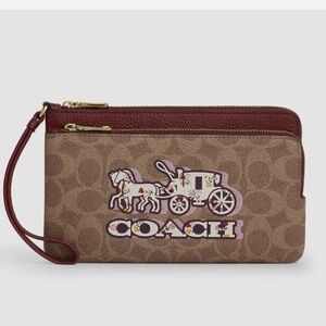 Coach CX590 Double Zip Wallet Signature Canvas Horse & Carriage